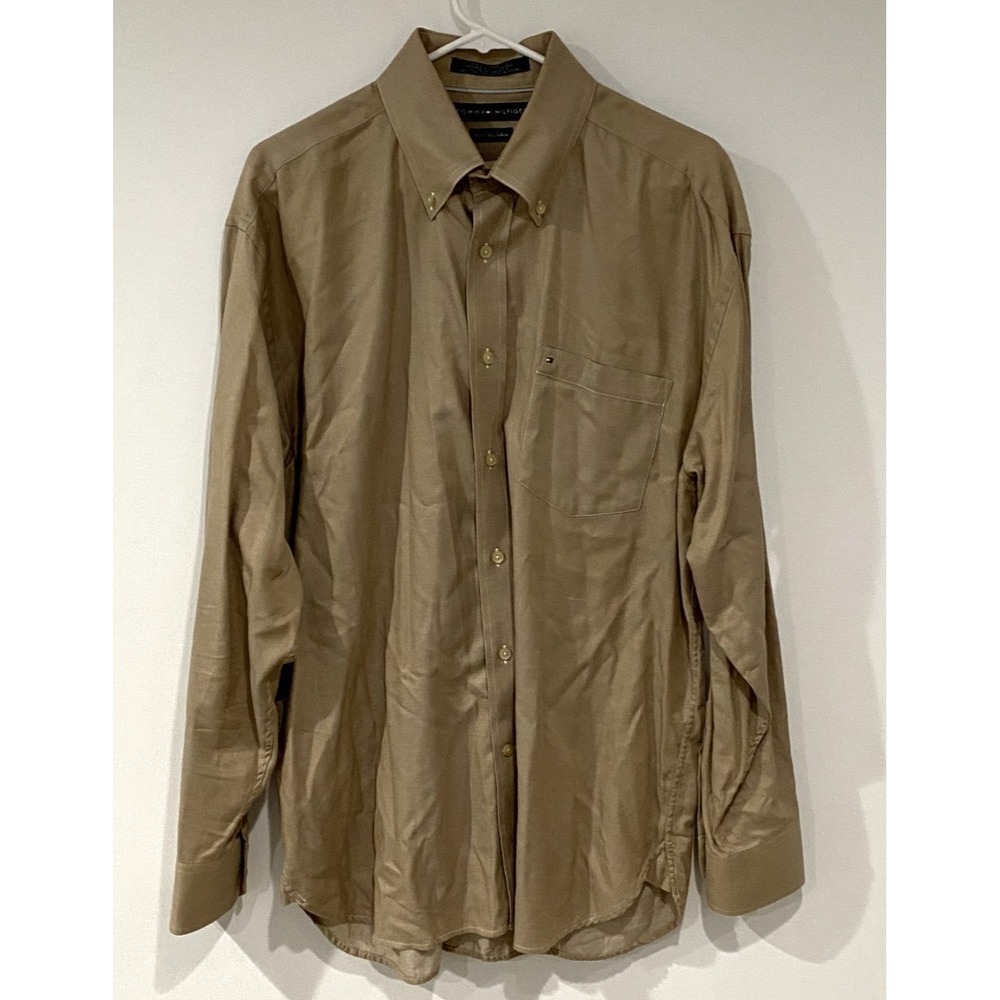 Men's Tommy Hilfiger Button Down Shirt 80's 2 Ply Fabric (Soft) Beige Size
